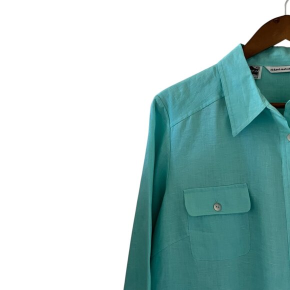 Richard Malcom NEW Irish Linen Button Down Shirt In Turquoise Size XL - Picture 3 of 14